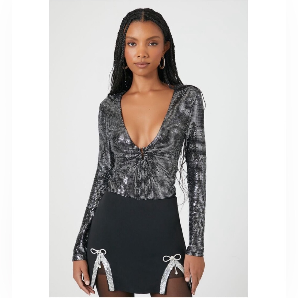 Plunging Sequin Bodysuit